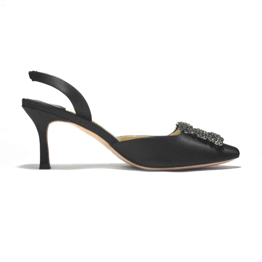 Manolo Blahnik Black Premium Leather Heel Sandals-thumb-2