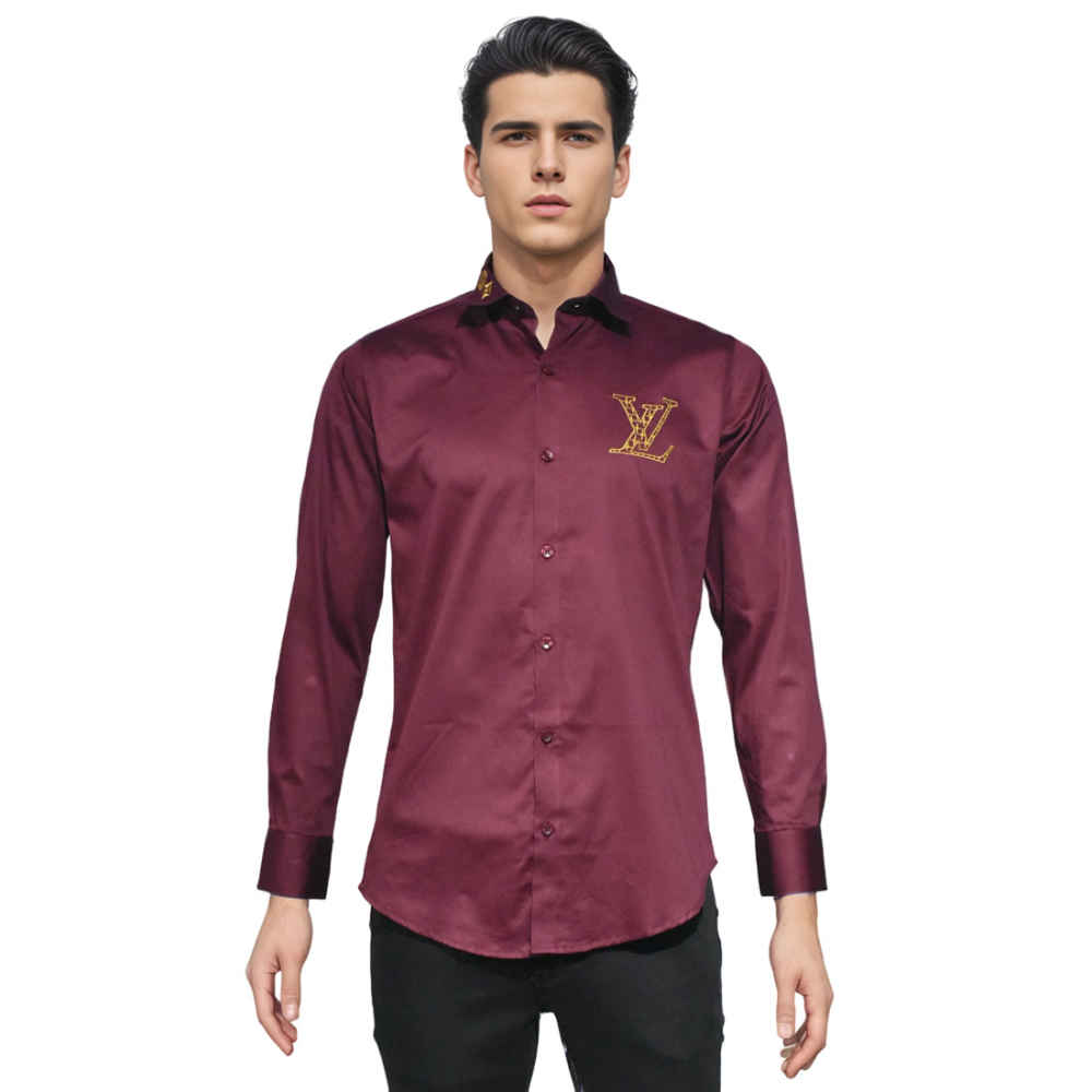 Louis Vuitton Embroidered logo Wine Luxury Shirt-6