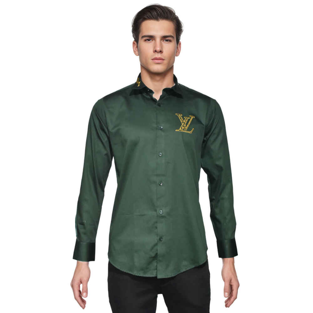 Louis Vuitton Embroidered logo Green Luxury Shirt-6