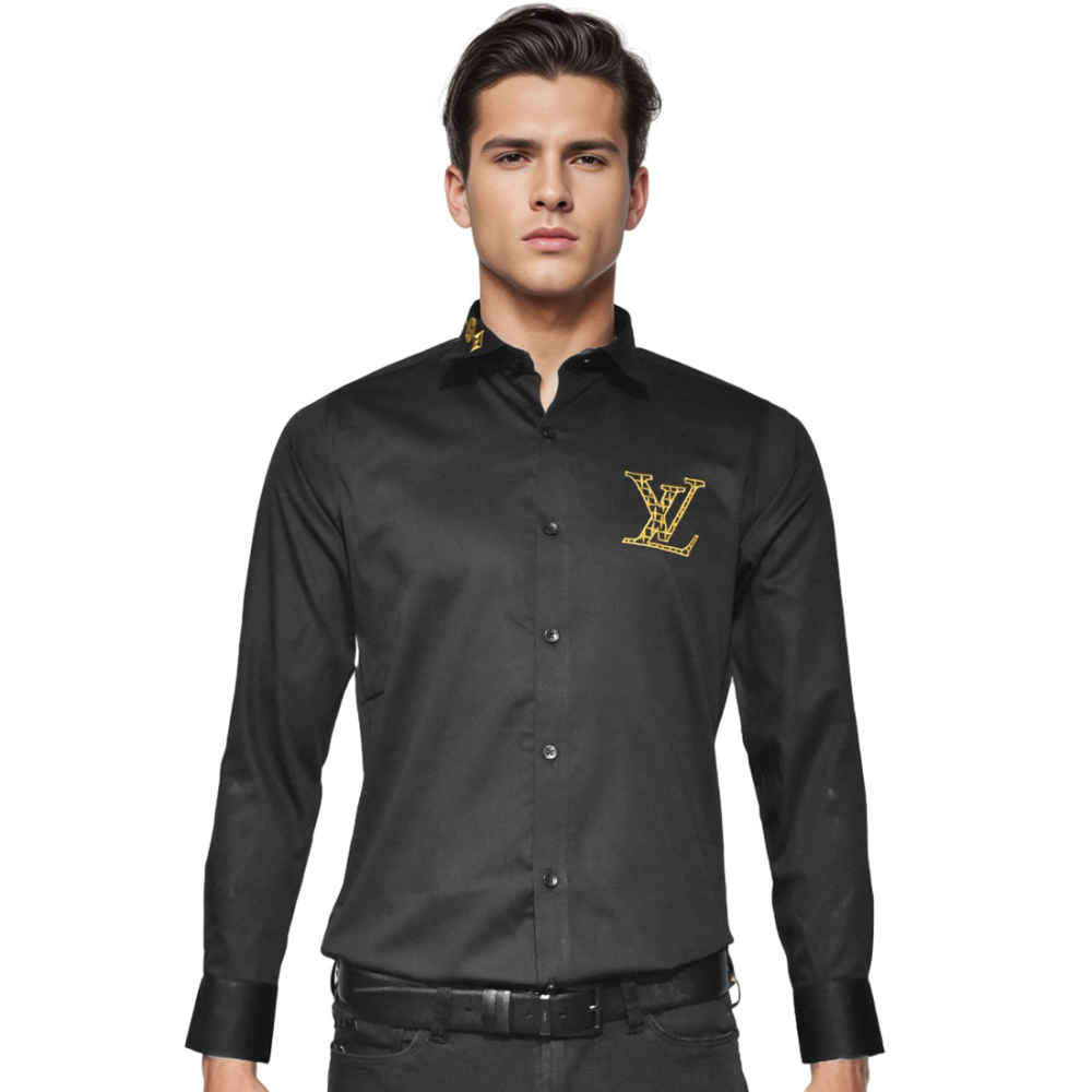 Louis Vuitton Embroidered logo Black Luxury Shirt-thumb-0