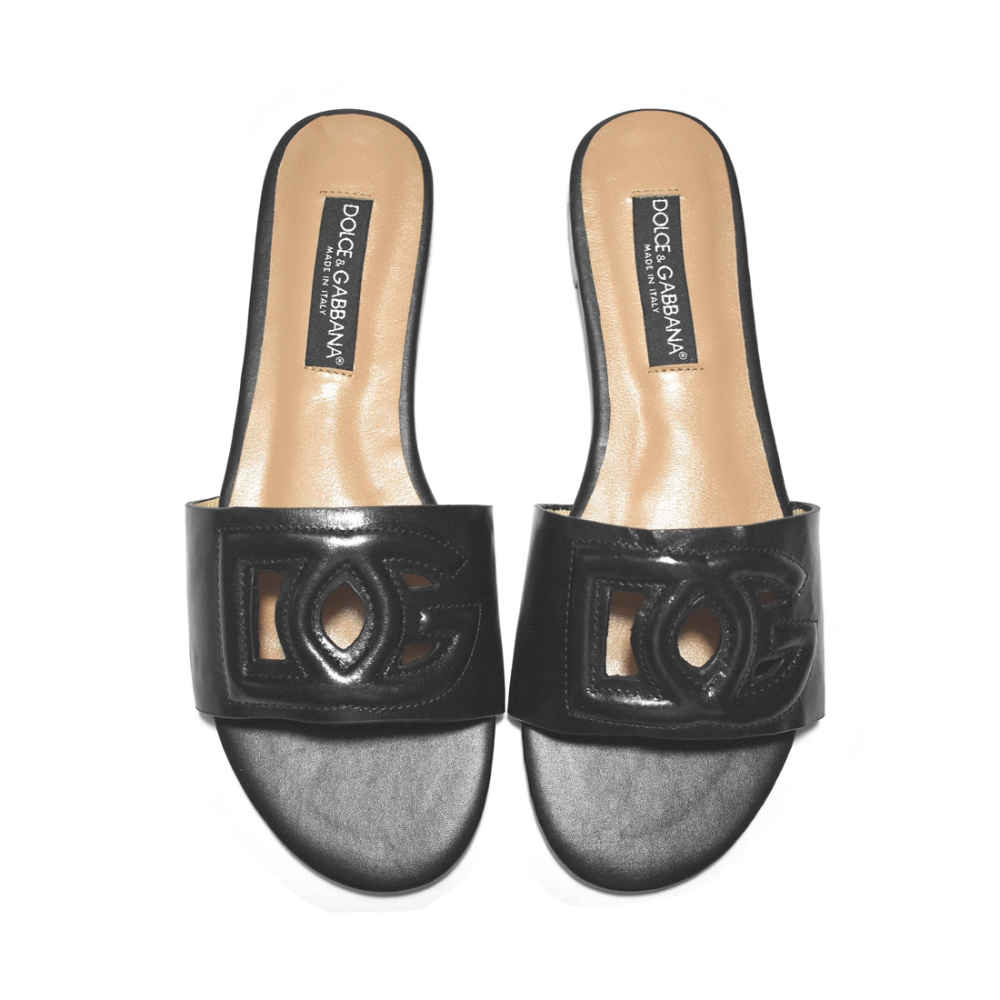 Dolce & Gabbana Black logo Slides Flat Sandals-thumb-5