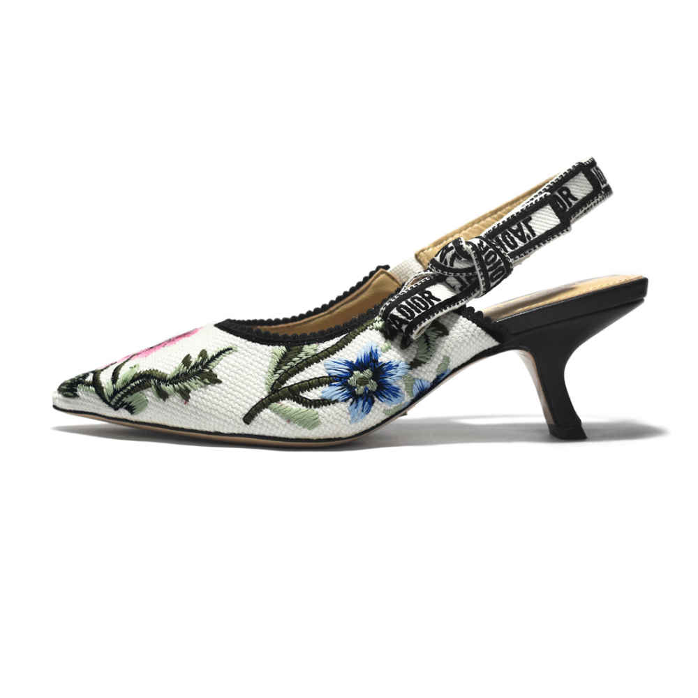 Dior Floral Printed White Premium Heel Sandals-thumb-1