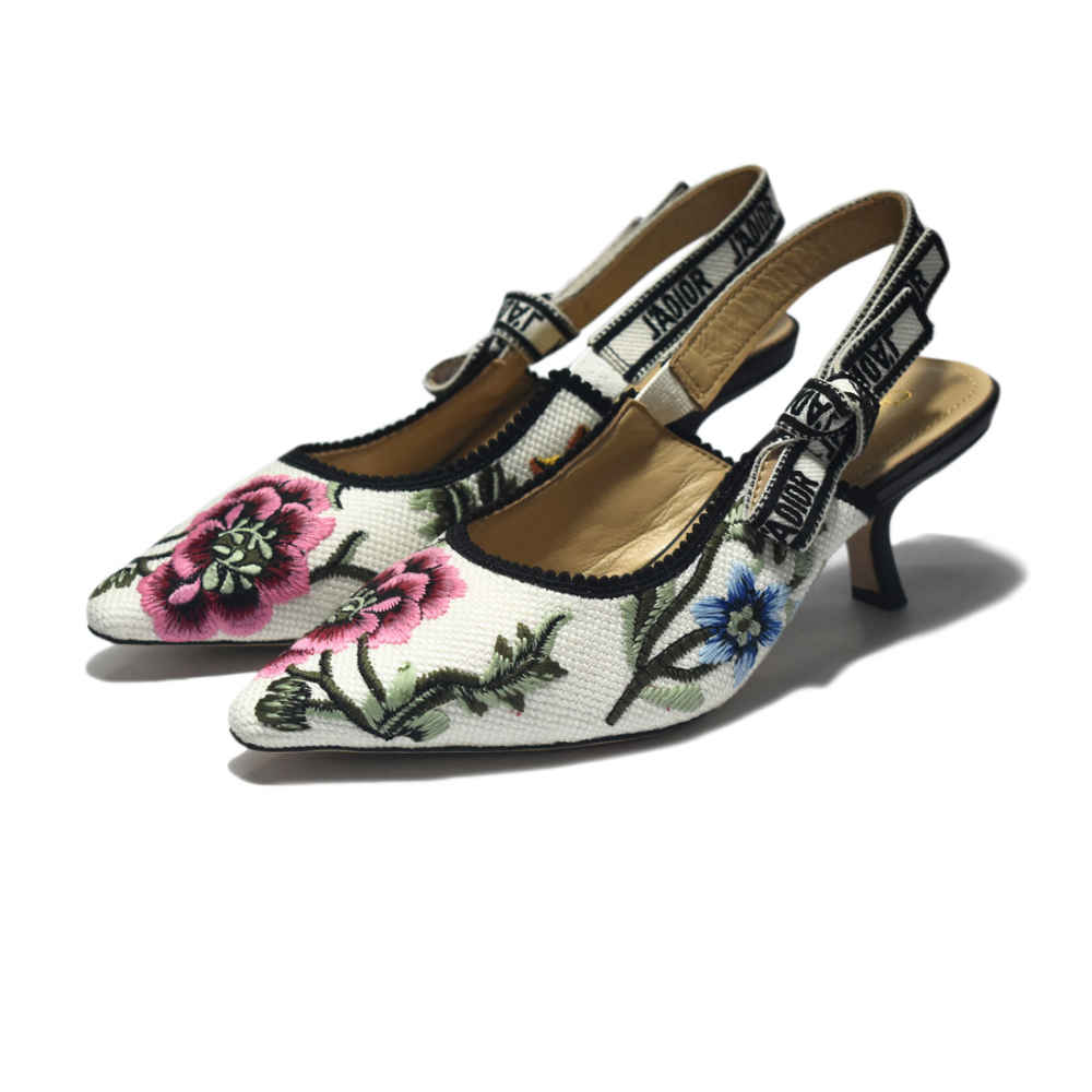 Dior Floral Printed White Premium Heel Sandals-thumb-0
