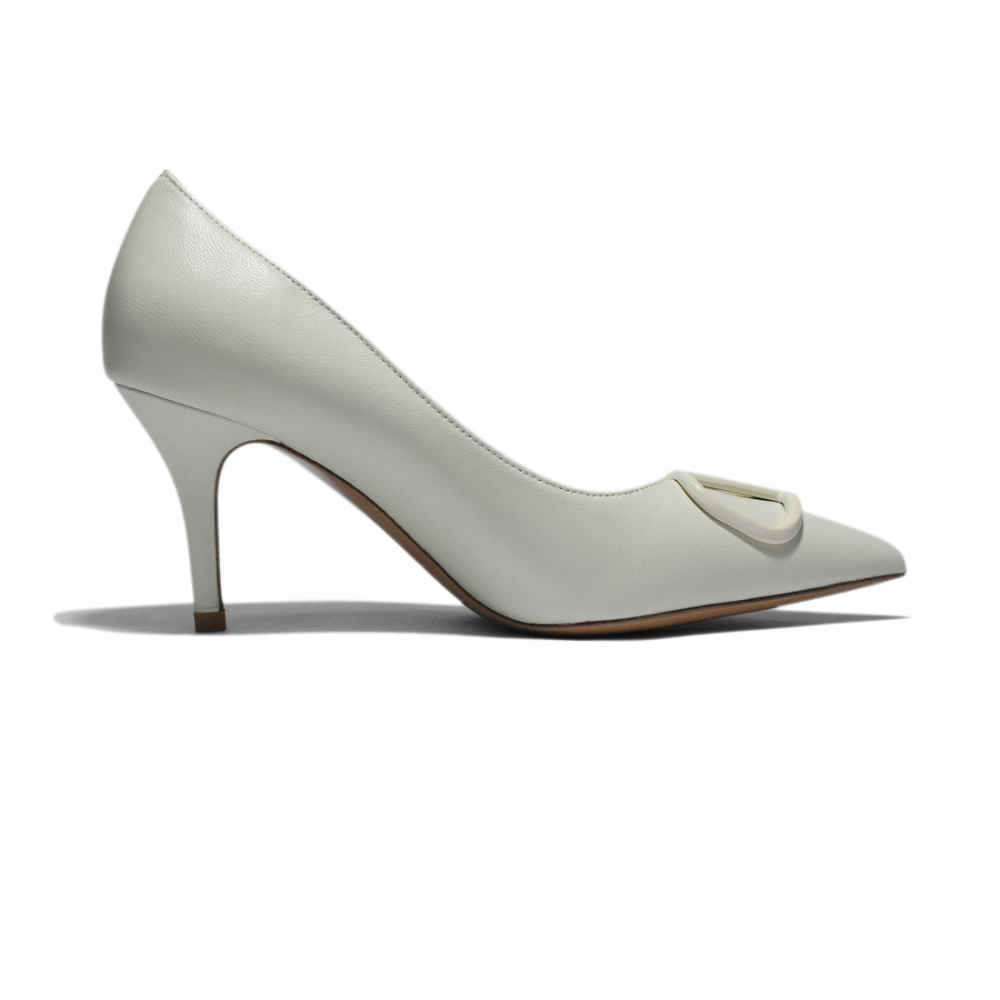 Valentino White Leather V Logo Pumps Sandals-2