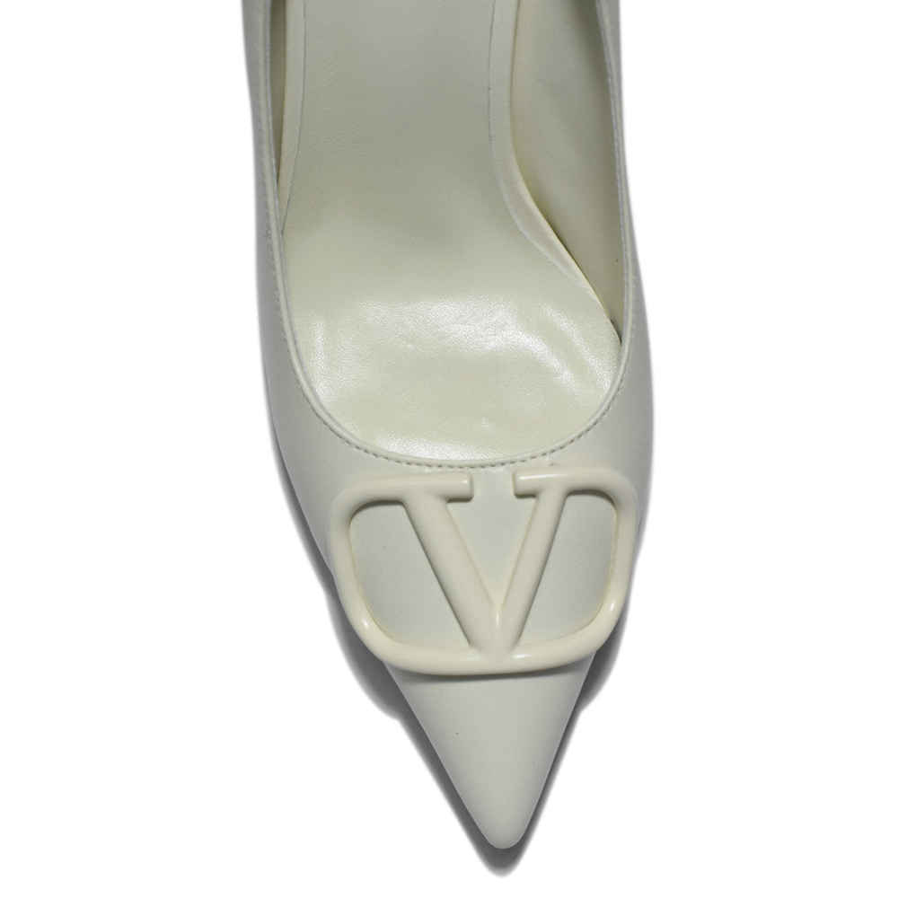 Valentino White Leather V Logo Pumps Sandals-3