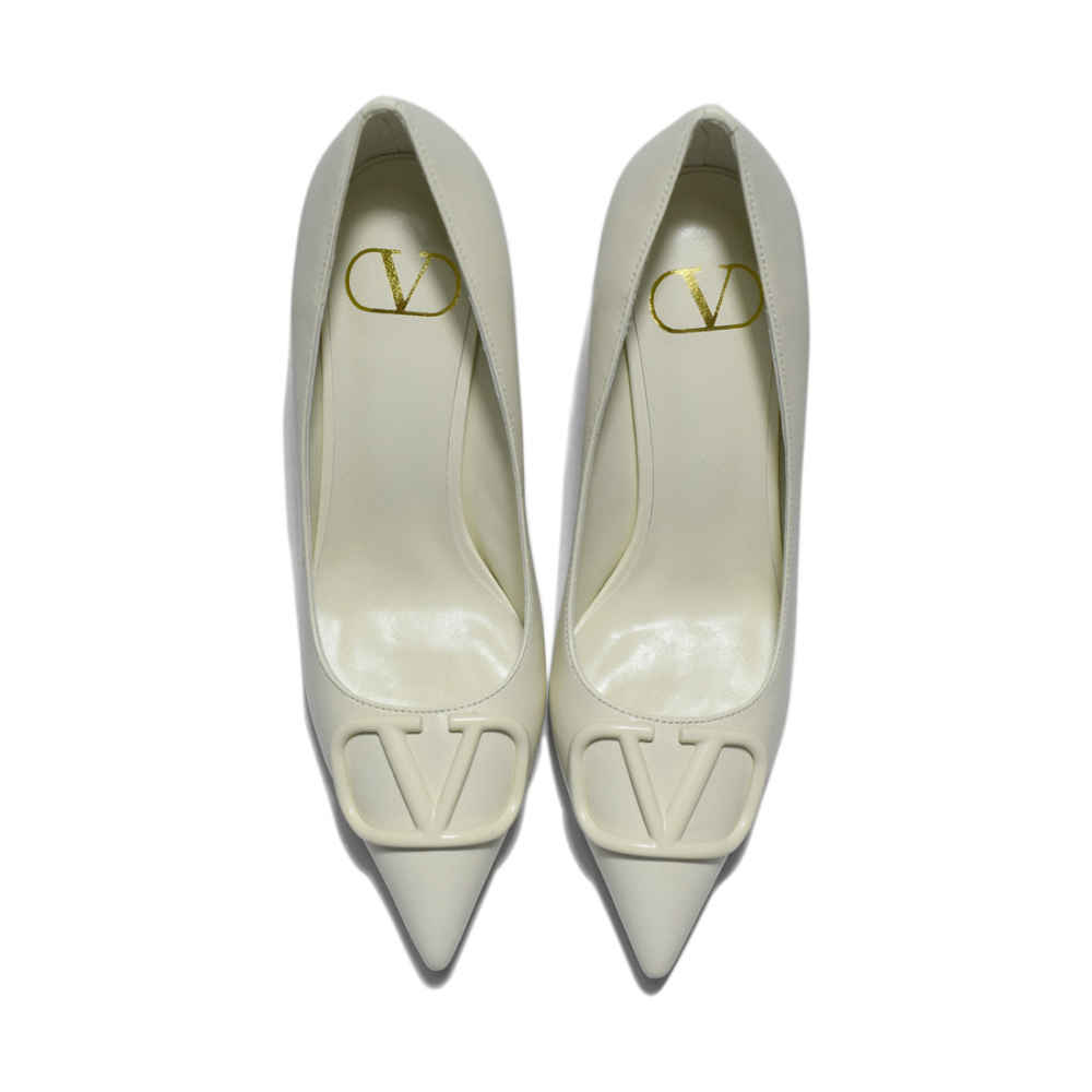 Valentino White Leather V Logo Pumps Sandals-5