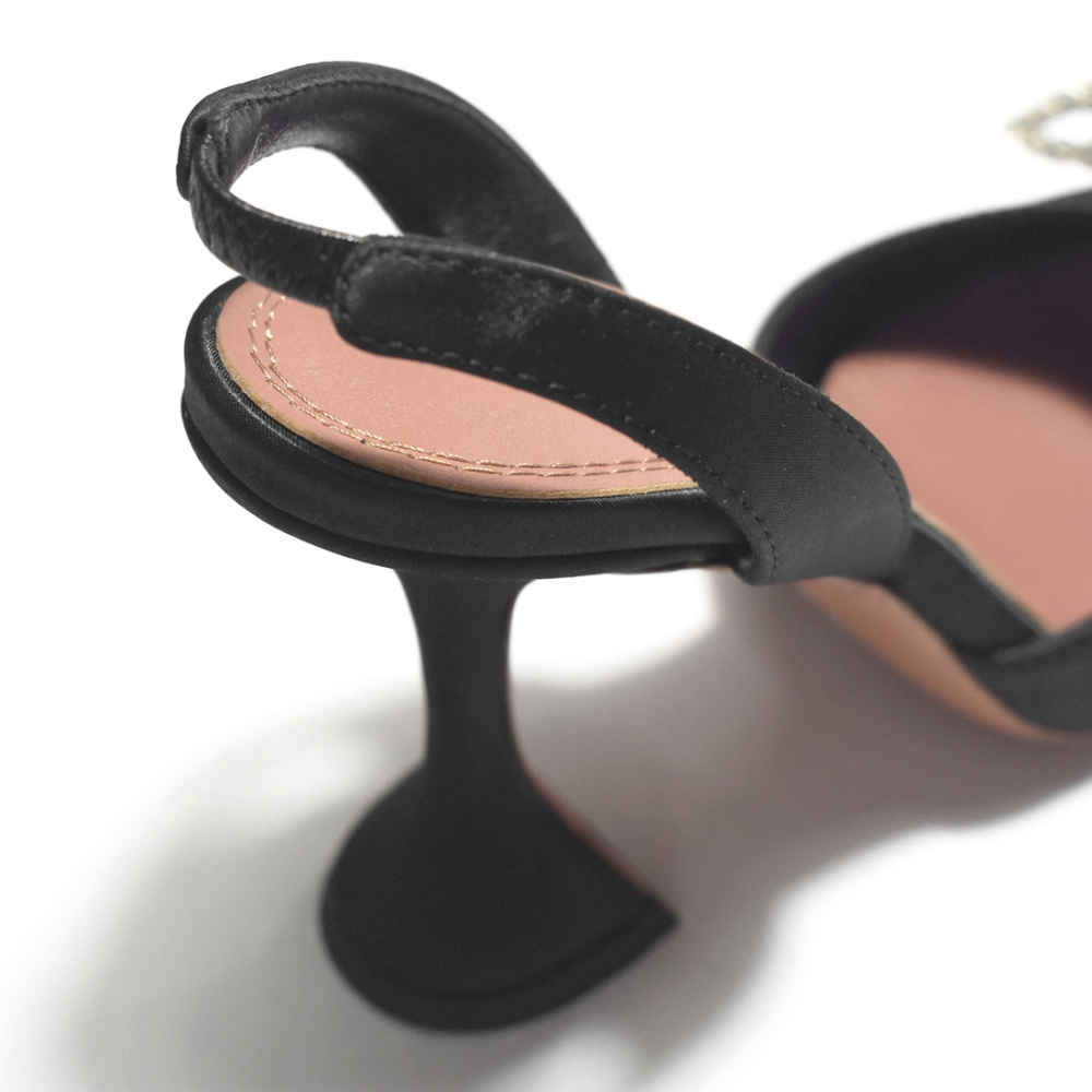 Amina Muaddi Black Begum Sling Satin Heel Sandals-4