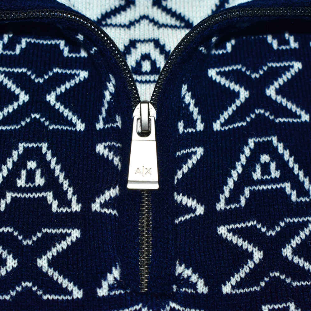 Armani Exchange Blue All over logo High Neck Sweatshirt-3