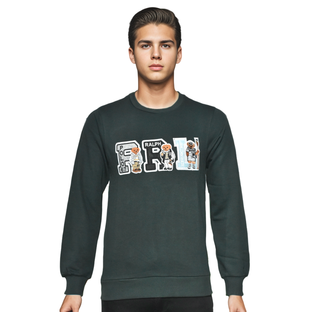 Bear Print Green Premium Quality Sweatshirt-1