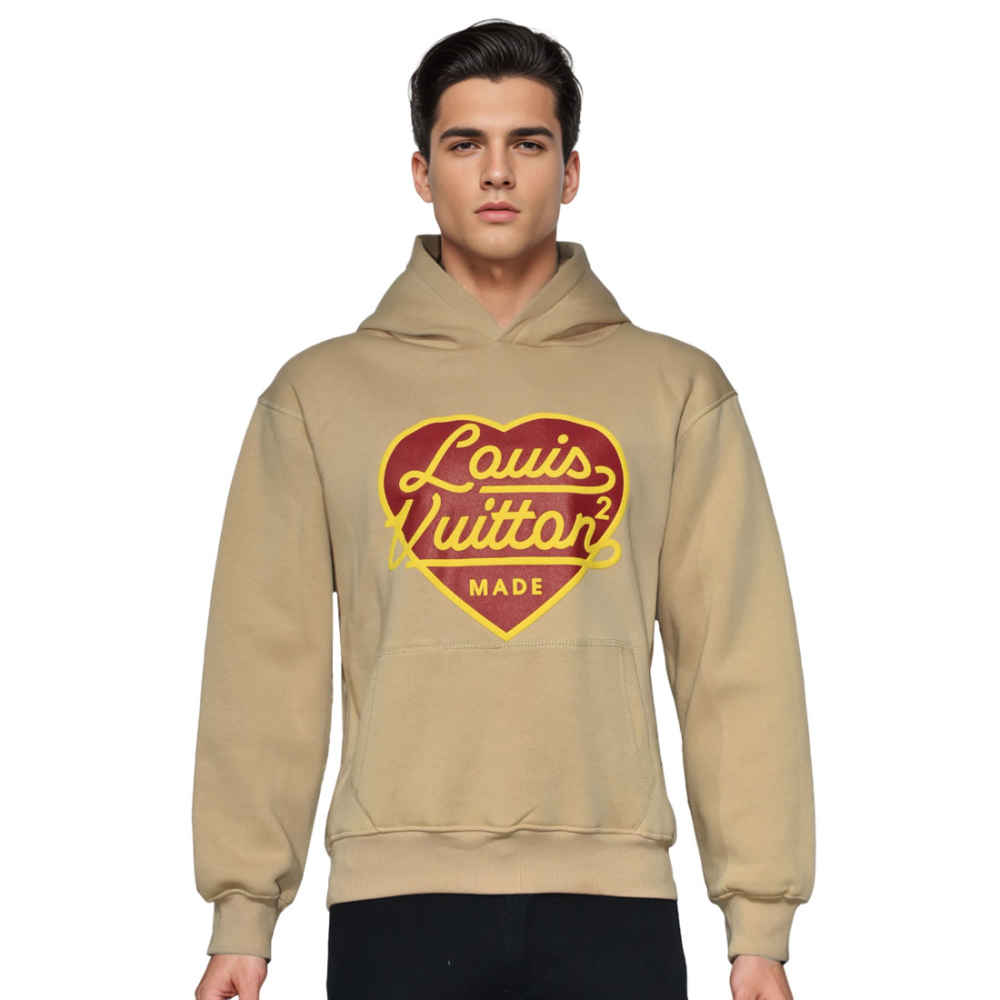 Louis Vuitton Heart Print Brown Premium Hoodie-1