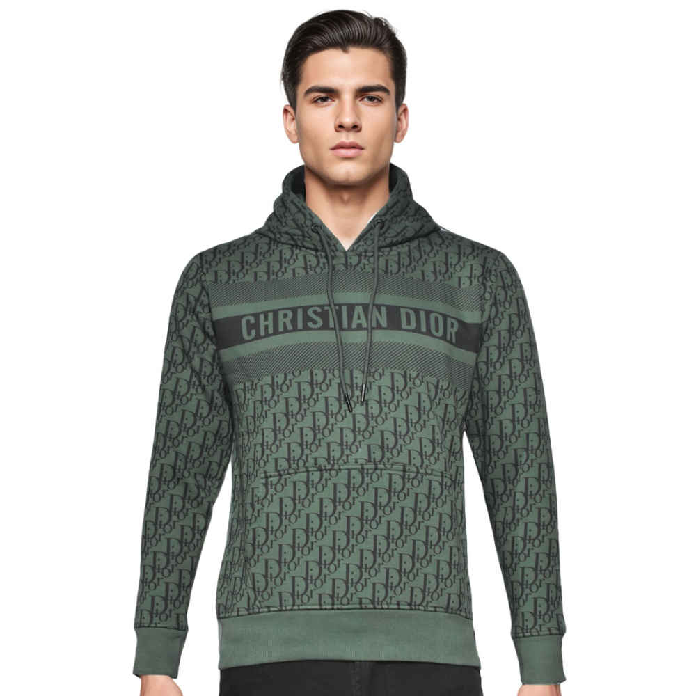 Dior Green Monogram Printed Premium Hoodie-thumb-1