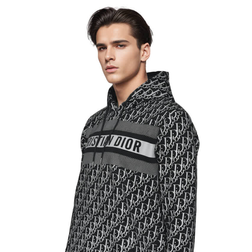Dior Black Monogram Printed Premium Hoodie-thumb-0