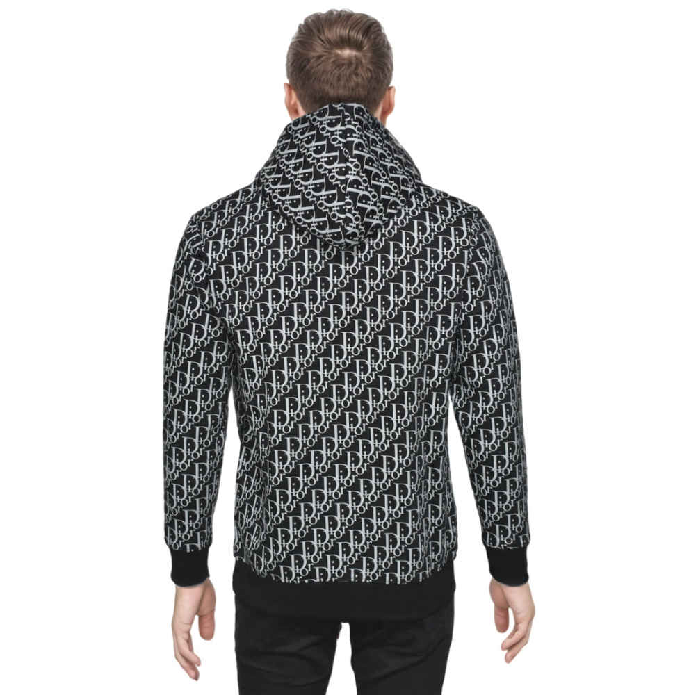 Dior Black Monogram Printed Premium Hoodie-thumb-2