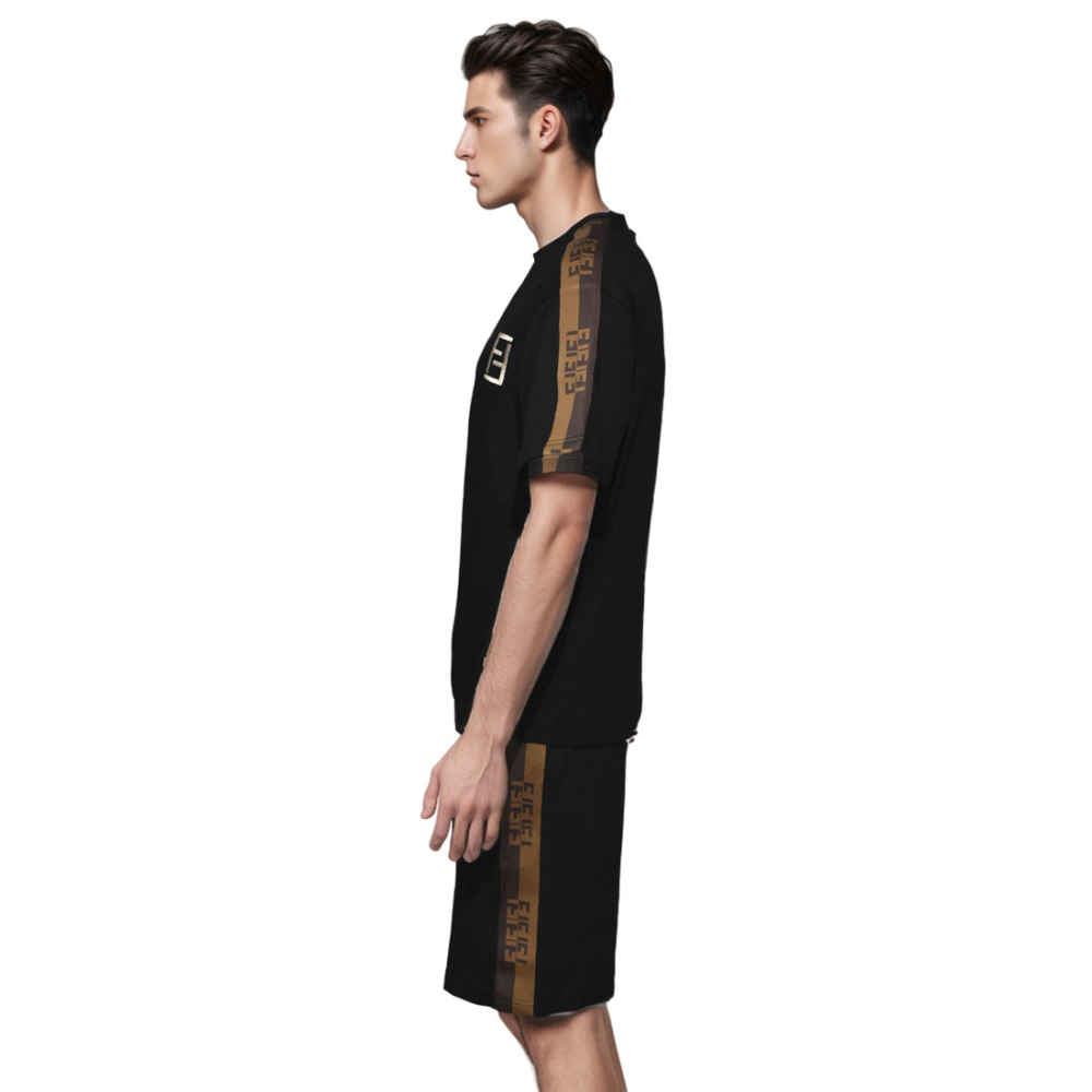 Fendi Embroidered logo Black T-shirt & Shorts Combo-2