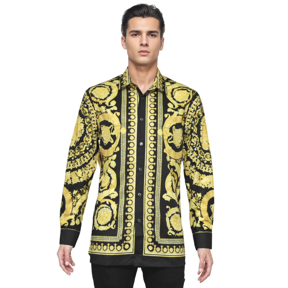 Versace Black Barocco Silk Shirt-thumb-6