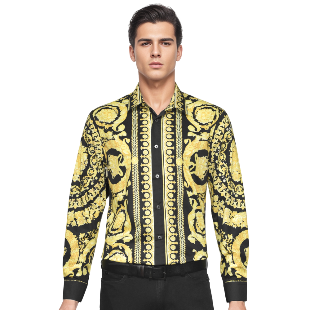 Versace Black Barocco Silk Shirt-thumb-0