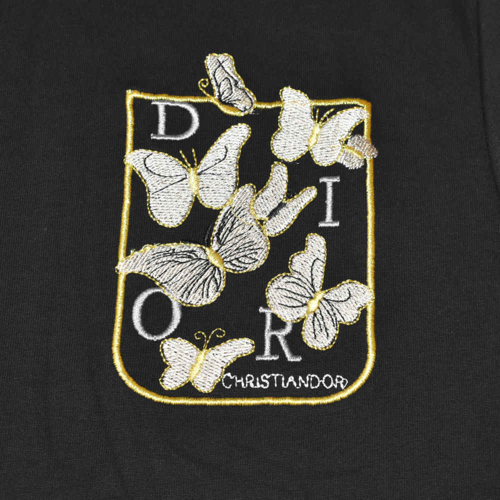Dior Butterfly Embroidery Pocket Black T-shirt-3