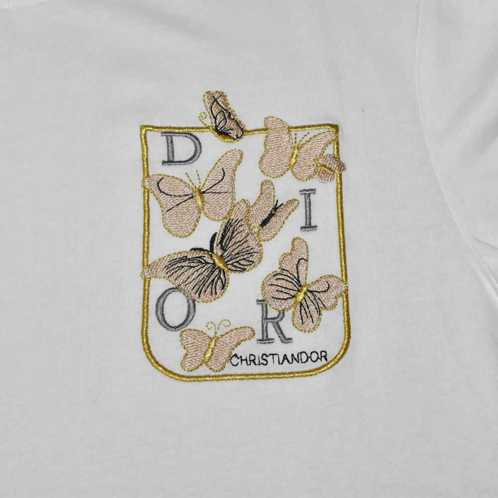 Dior Butterfly Embroidery Pocket White T-shirt-thumb-3
