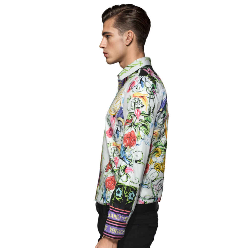 Versace Jeans Couture White Garden Print Shirt-thumb-2