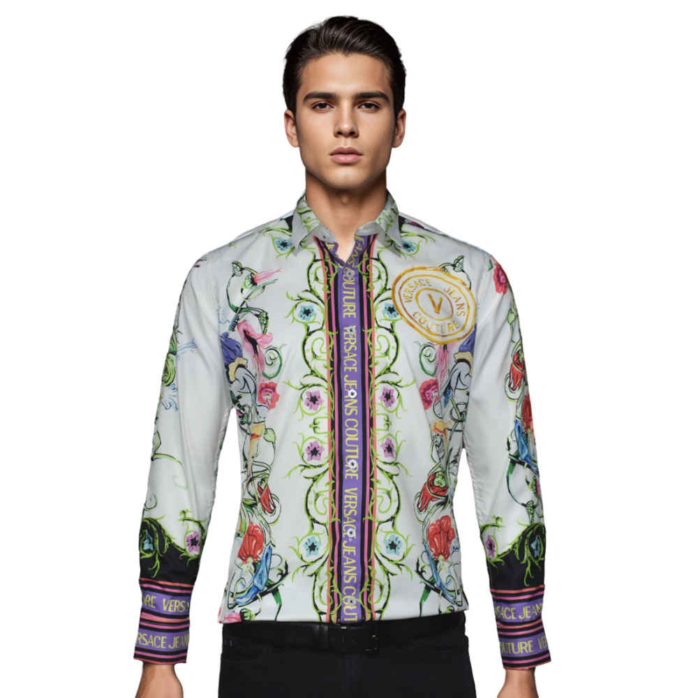 Versace Jeans Couture White Garden Print Shirt-thumb-0