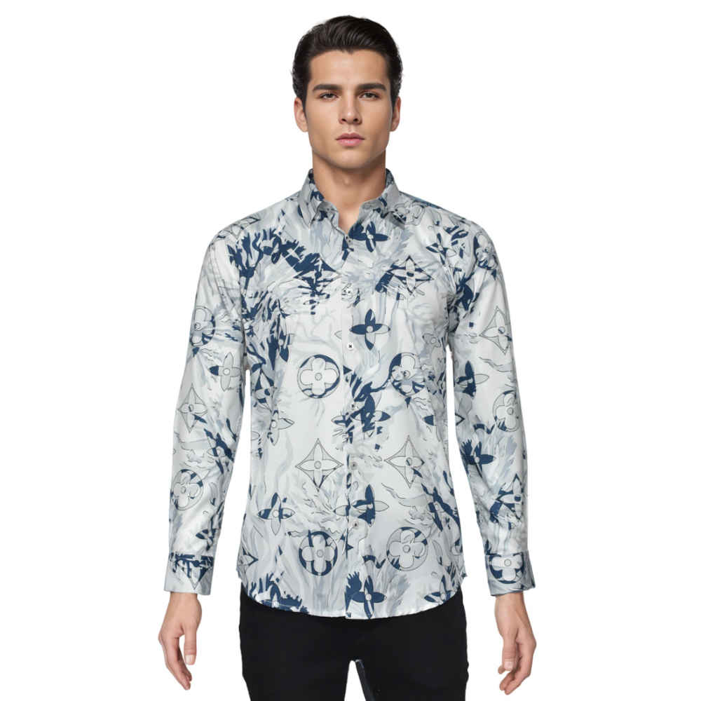 Louis Vuitton Monogram White & Blue Premium Shirt-6