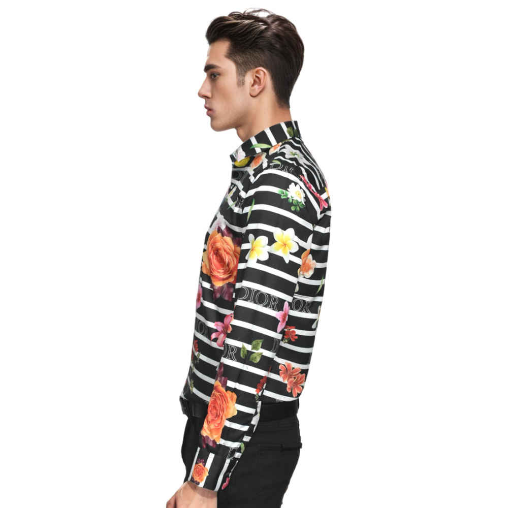 Dior Floral Print Black Premium Cotton Shirt-2