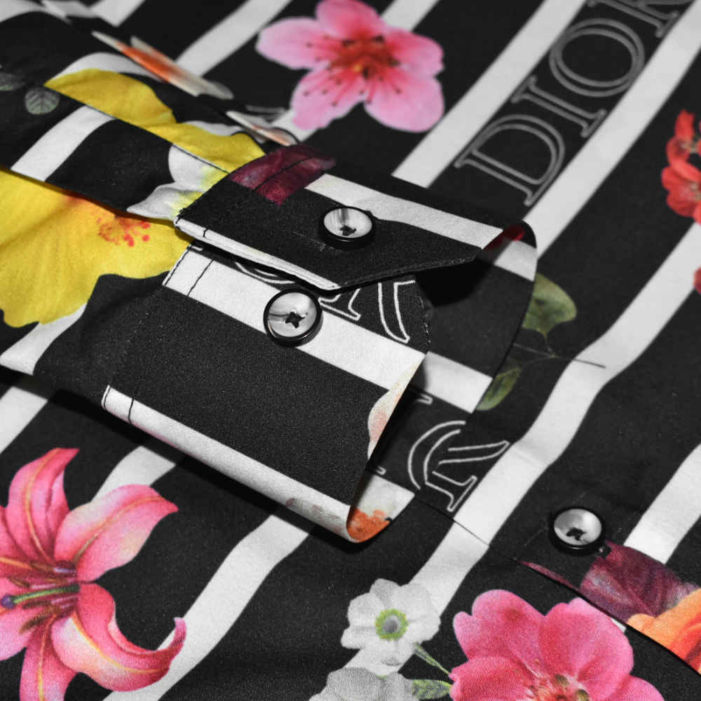 Dior Floral Print Black Premium Cotton Shirt-5