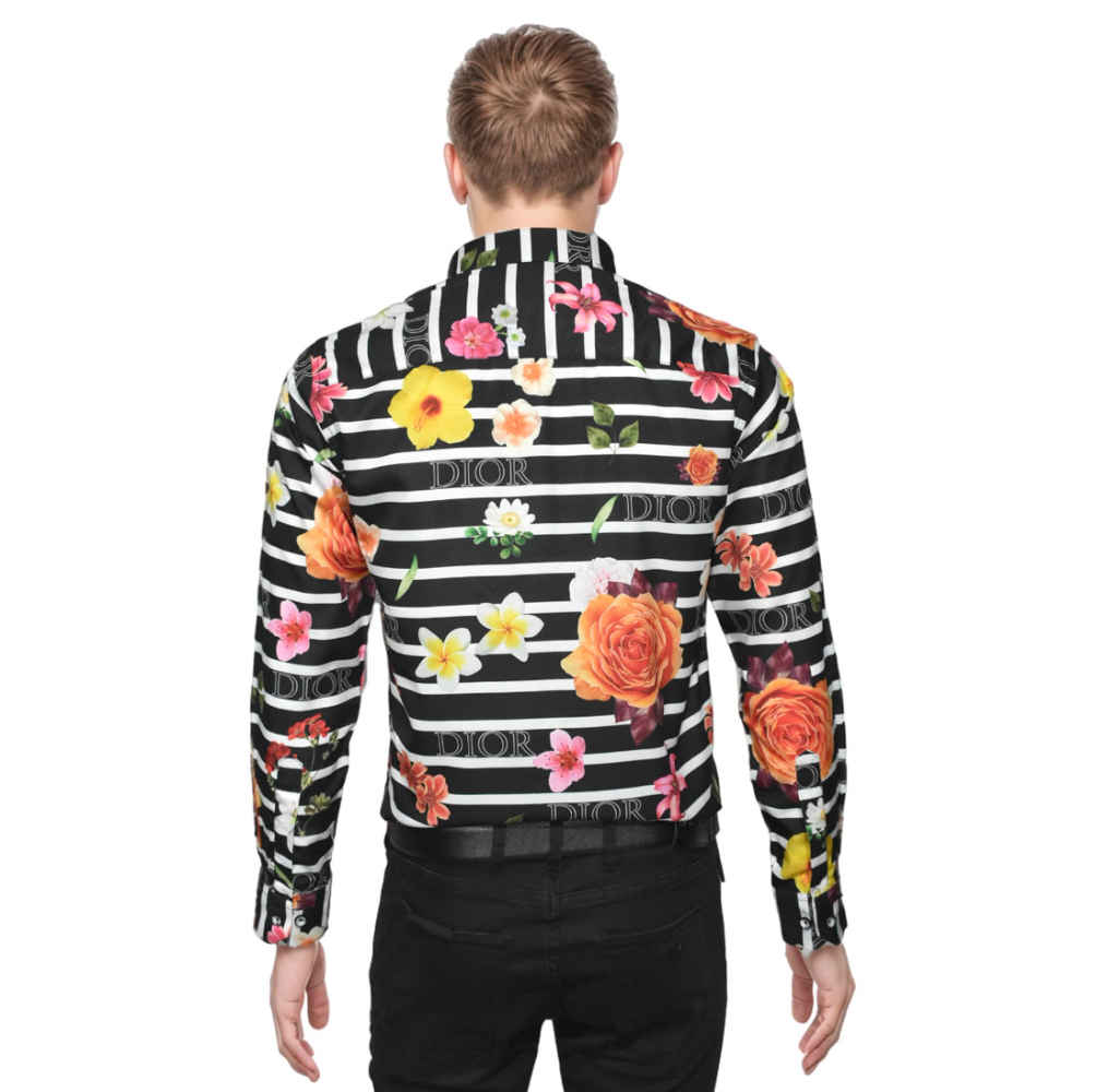 Dior Floral Print Black Premium Cotton Shirt-1