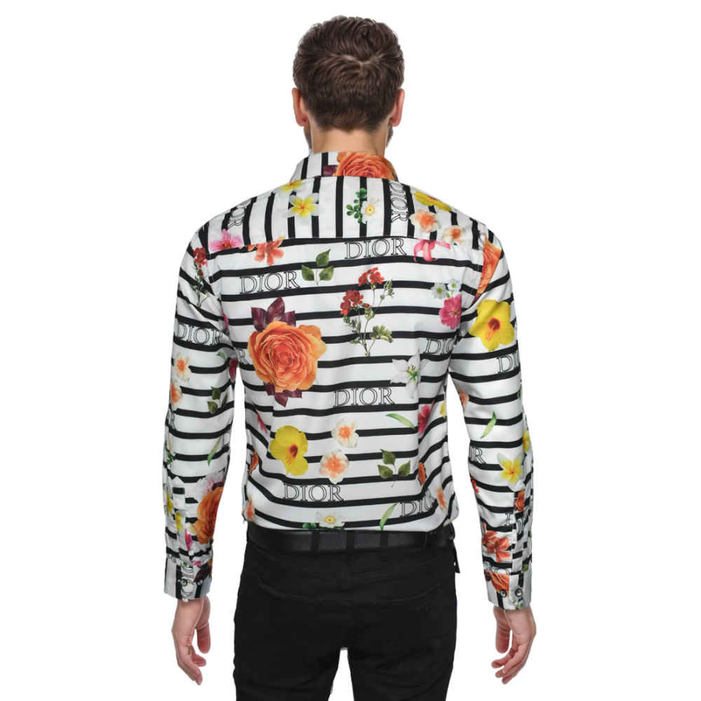 Dior Floral Print White Premium Cotton Shirt-1