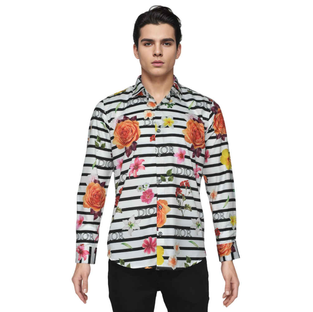 Dior Floral Print White Premium Cotton Shirt-6