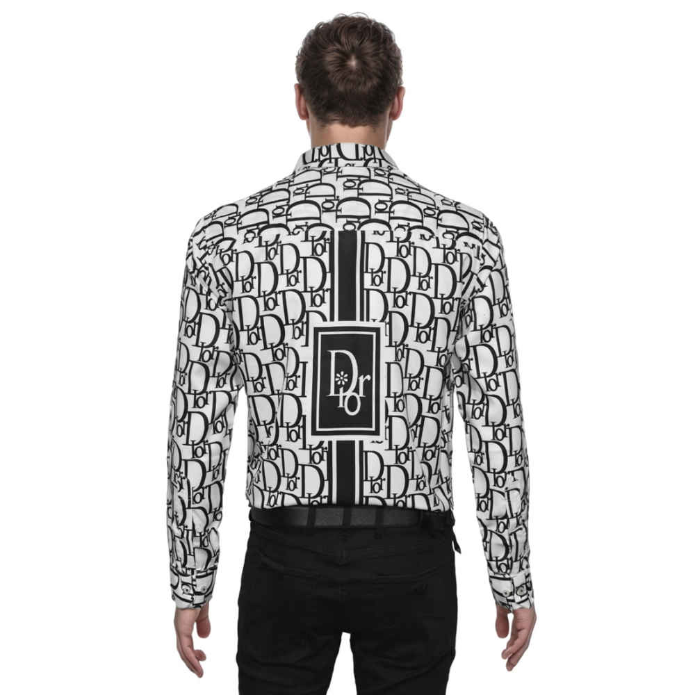 Dior Printed White Premium Quality Cotton Shirt-1