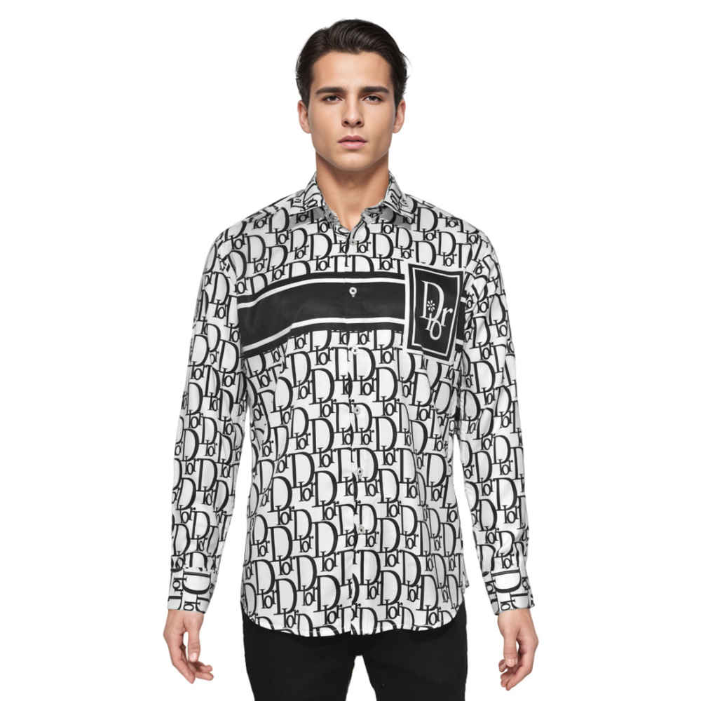 Dior Printed White Premium Quality Cotton Shirt-6