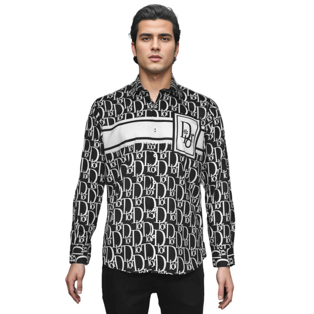 Dior Printed Black Premium Quality Cotton Shirt-thumb-6