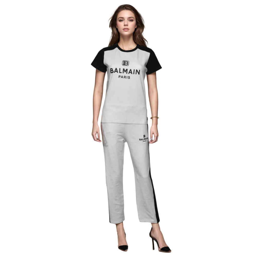Balmain logo Print White Premium Co-ord Set-thumb-1