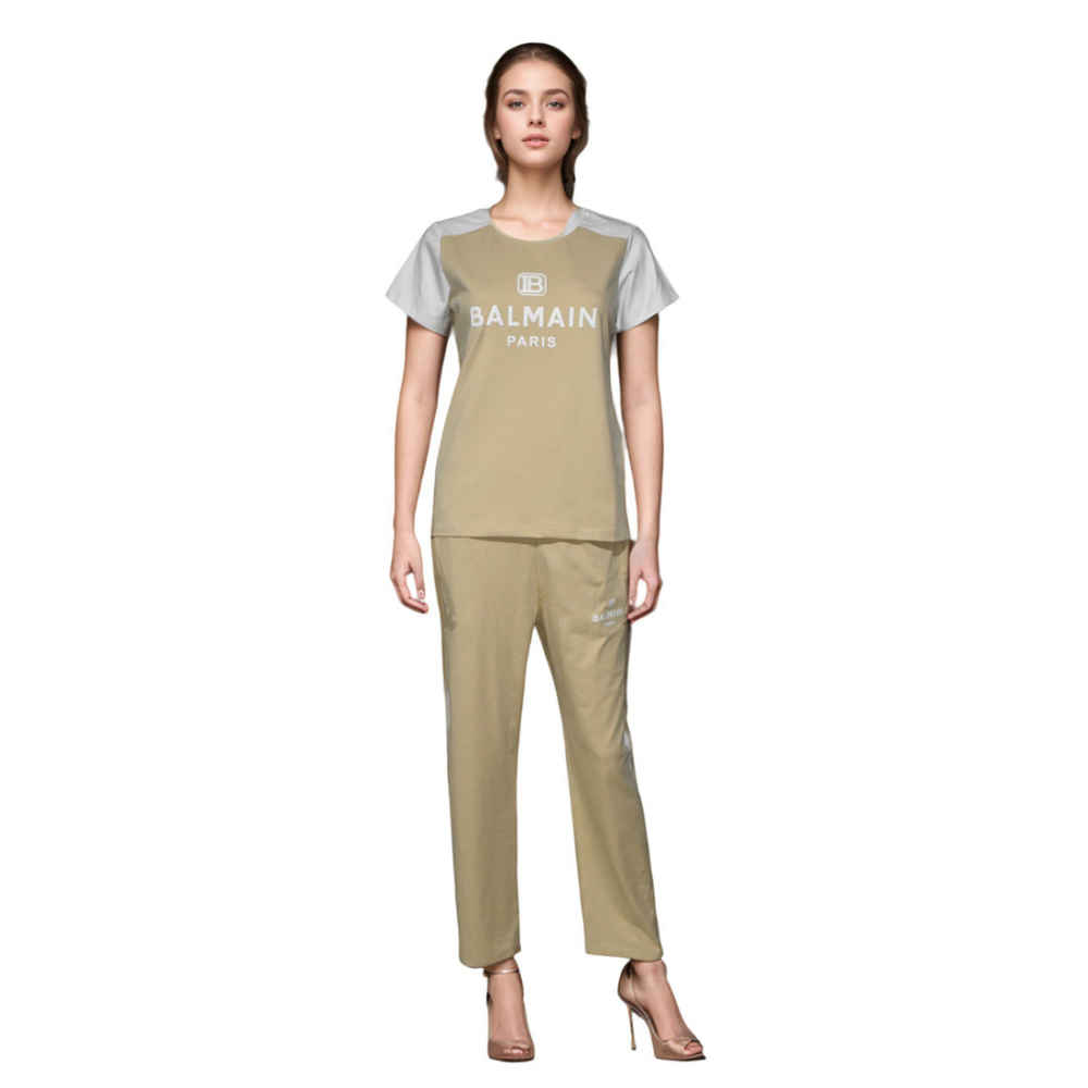 Balmain logo Print Cream Premium Co-ord Set-1