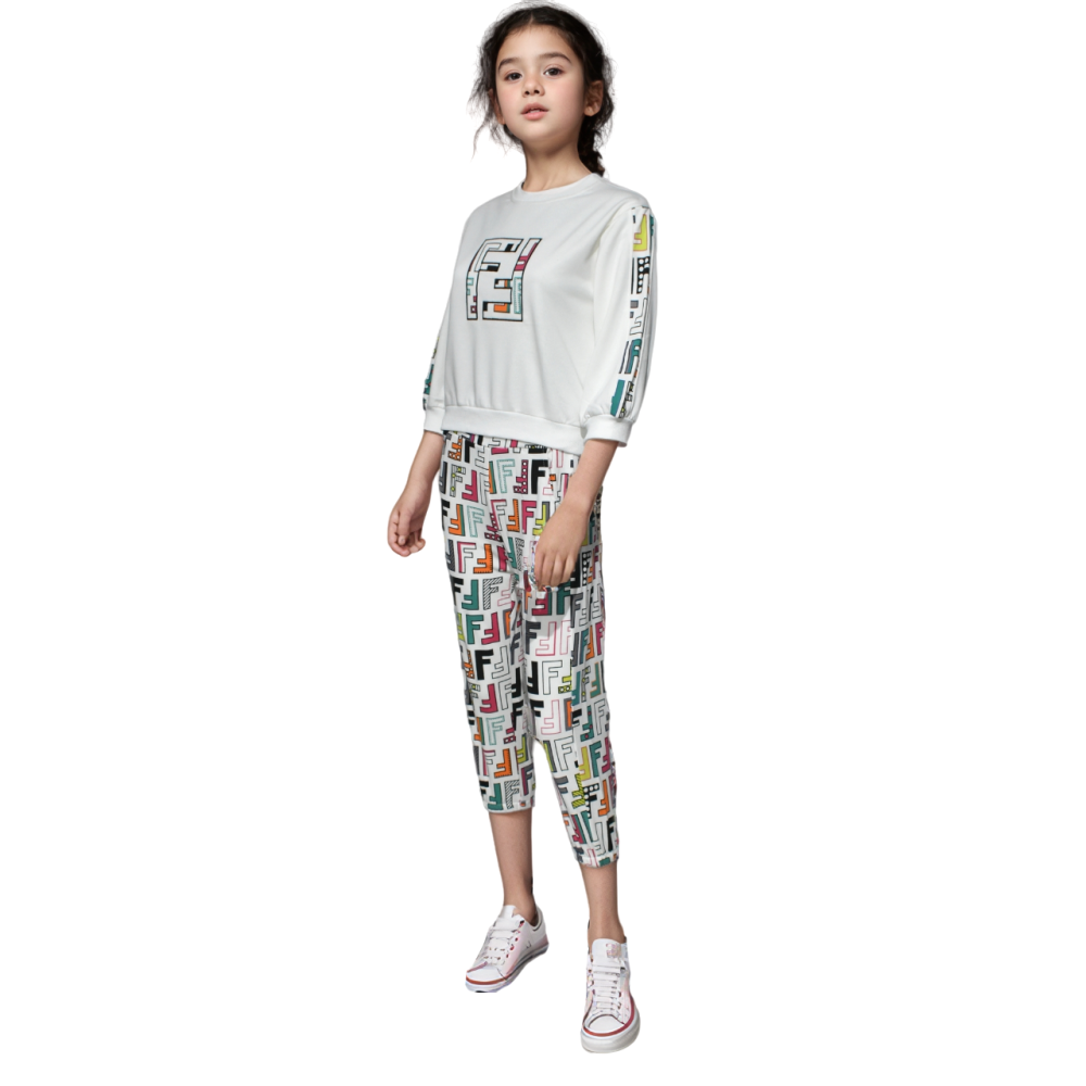Fendi Print White High-End Quality Kids Co-Ord Set-thumb-2
