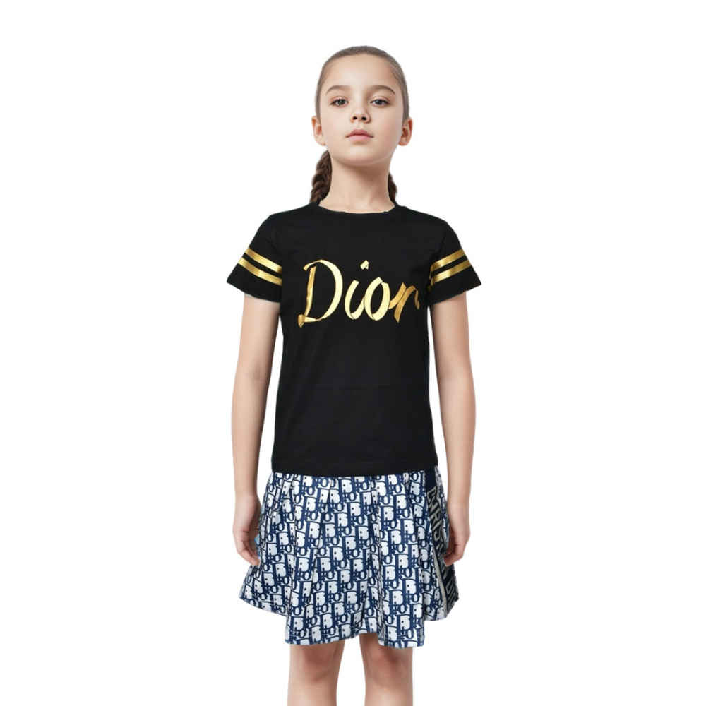 Dior Embroidery logo Black Premium Girls Co-ord Set-thumb-0