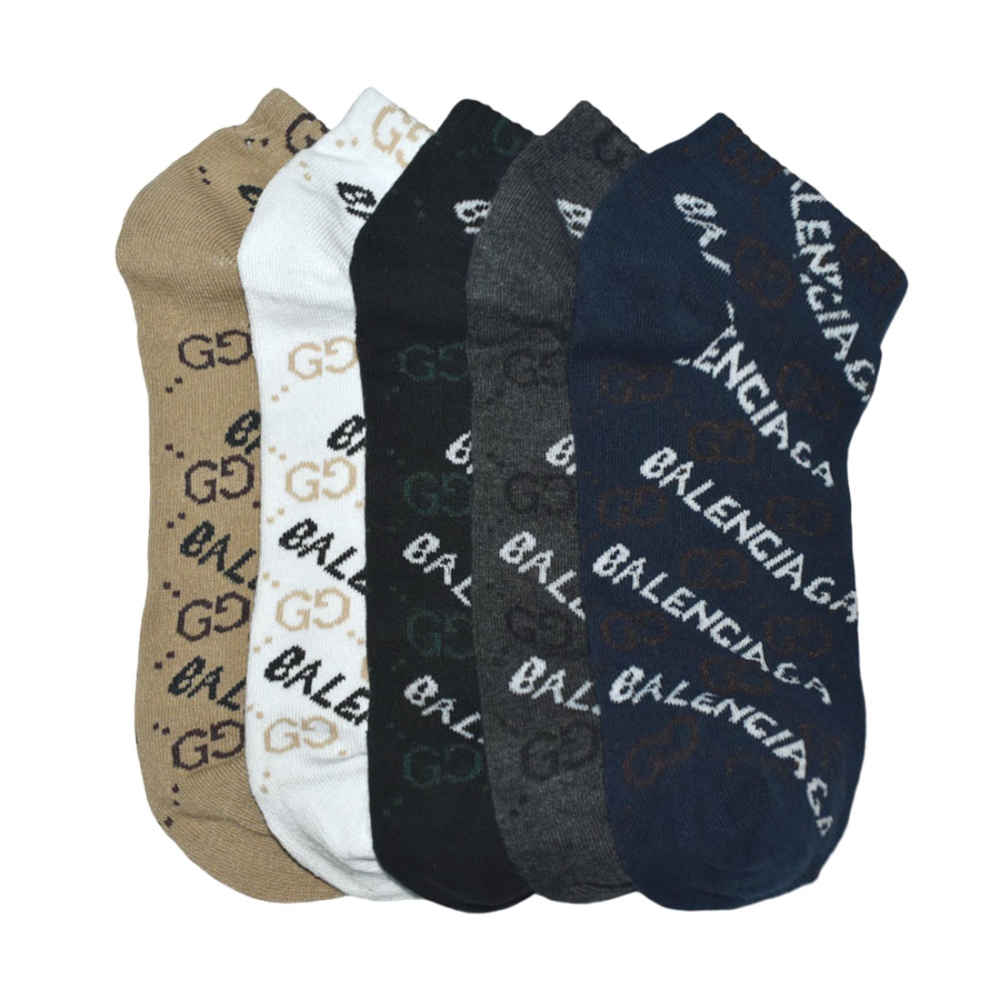 Balenciaga Premium Quality High Low Ankle Socks - Pack of 5-thumb-0