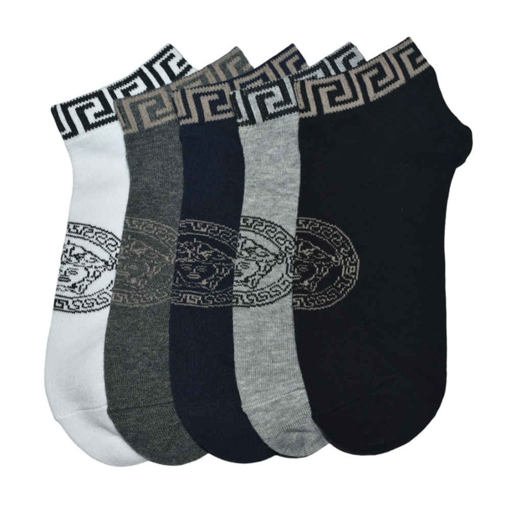Versace Embroidery Premium Luxury Low Ankle Socks - Pack of 5-thumb-1