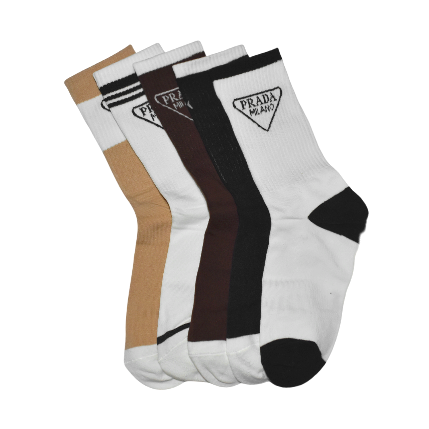 Prada Embroidery Premium Quality Ankle Socks - Pack of 5-thumb-1
