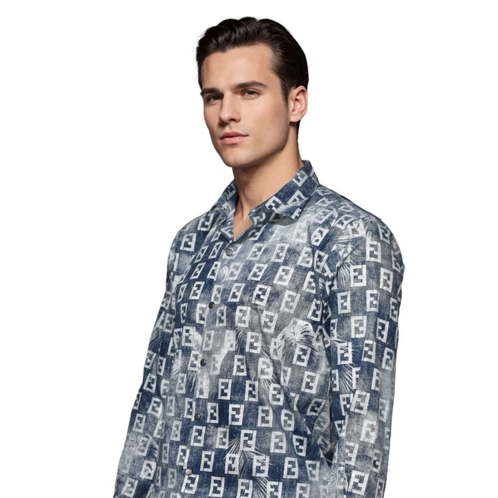 Fendi Logo Print Blue Premium Shirt-2