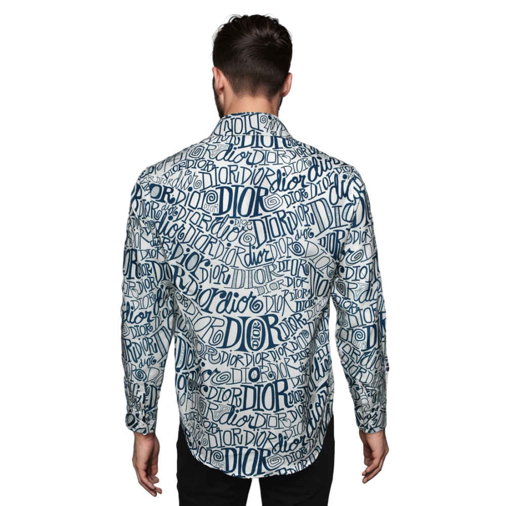 Dior White and Blue Swirl Logo Printed Shirt-1