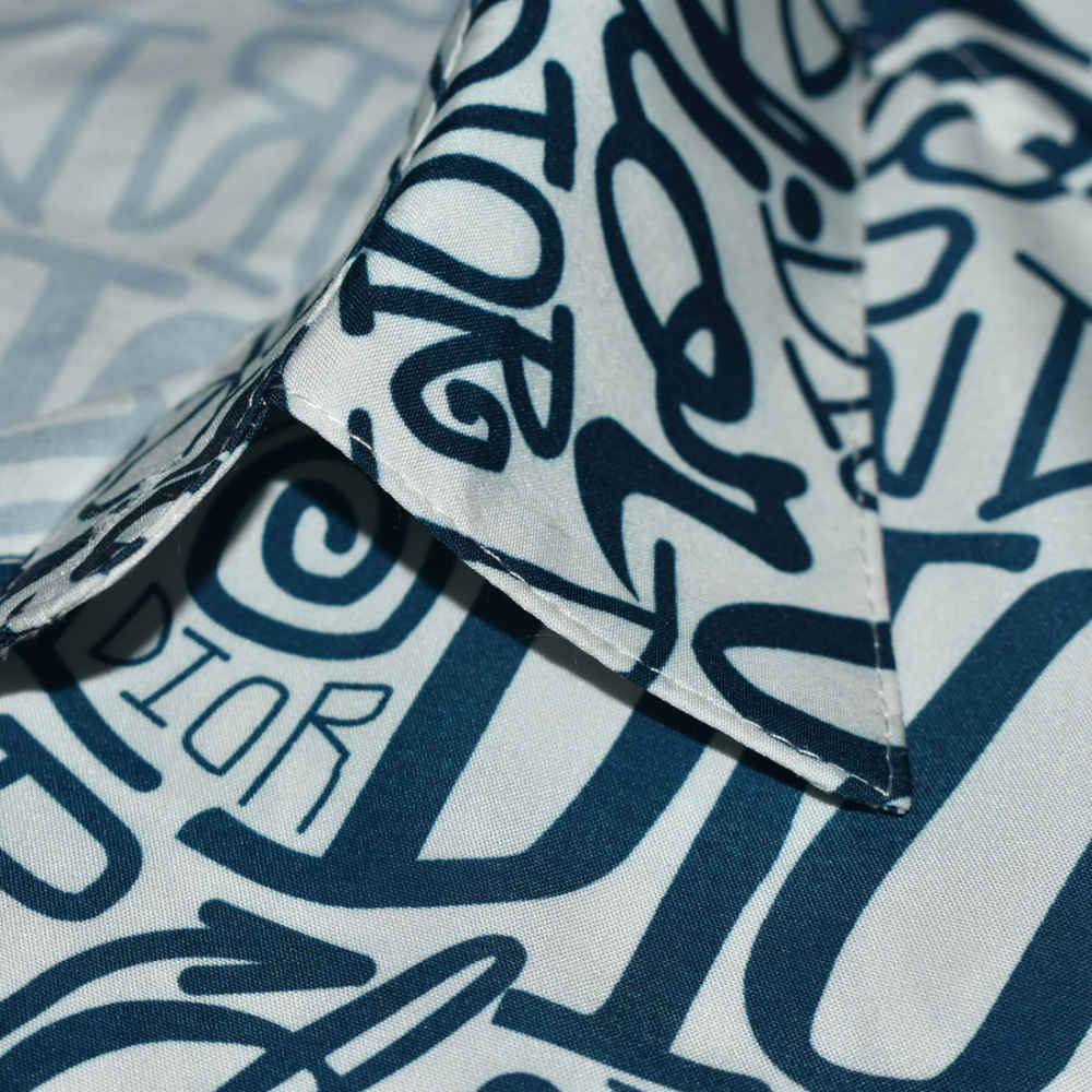 Dior White and Blue Swirl Logo Printed Shirt-4