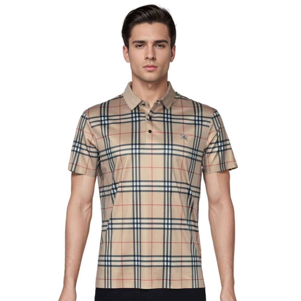Burberry Brown Check Embroidered Logo Premium Polo T-shirt-thumb-0