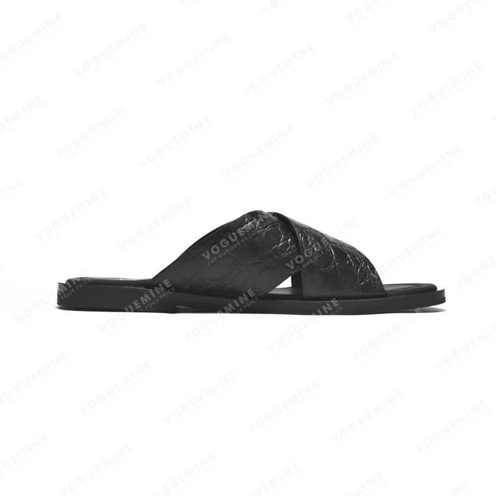 Prada Black Croc-embossed Crisscross Flip-flops-2