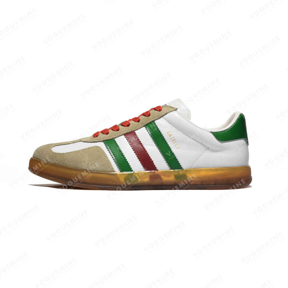 Gucci x Adidas Gazelle White Green Red Sneakers-thumb-0