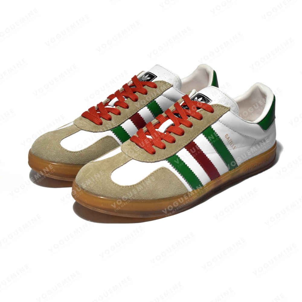 Gucci x Adidas Gazelle White Green Red Sneakers-thumb-2