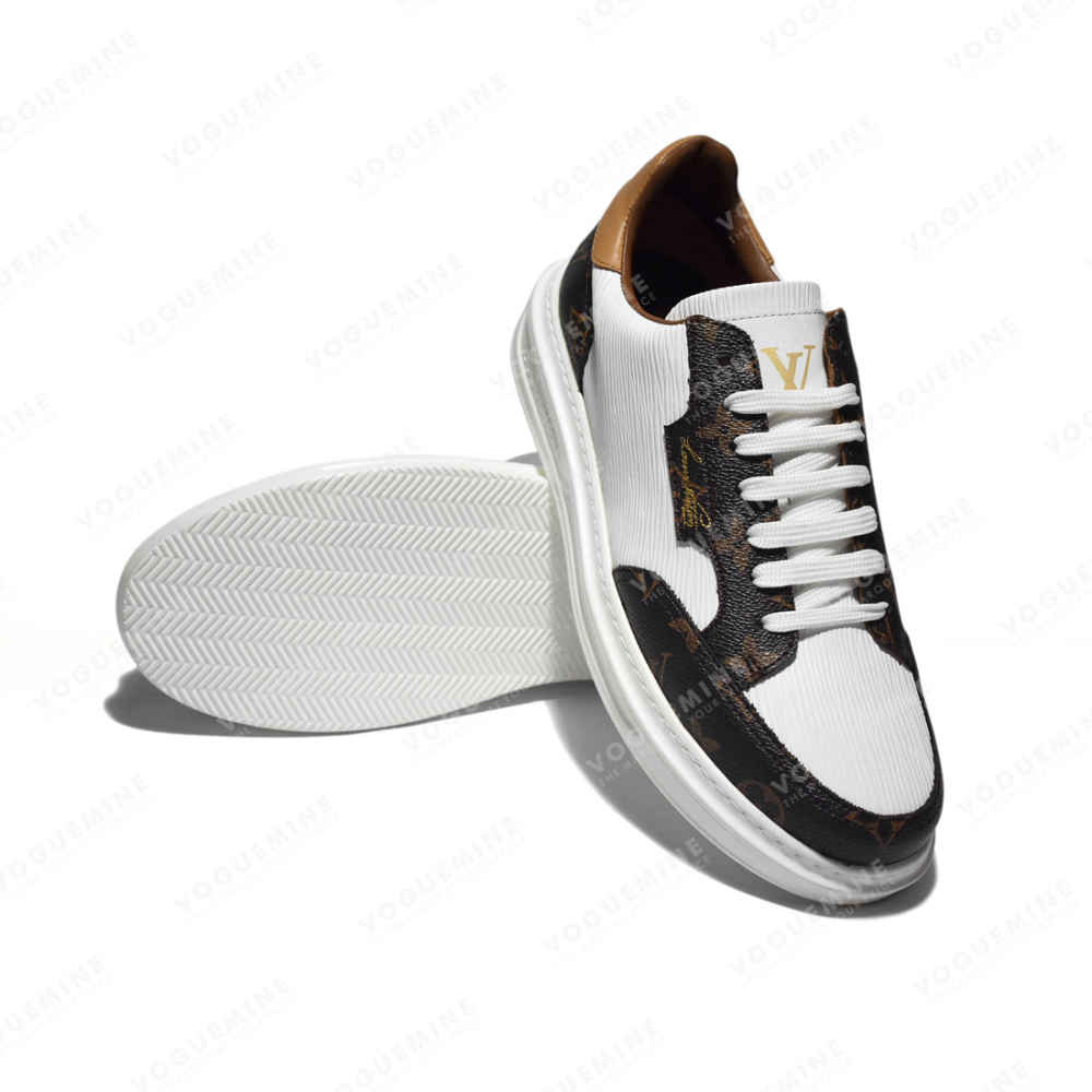 Louis Vuitton White & Brown Premium Quality Sneakers-thumb-5