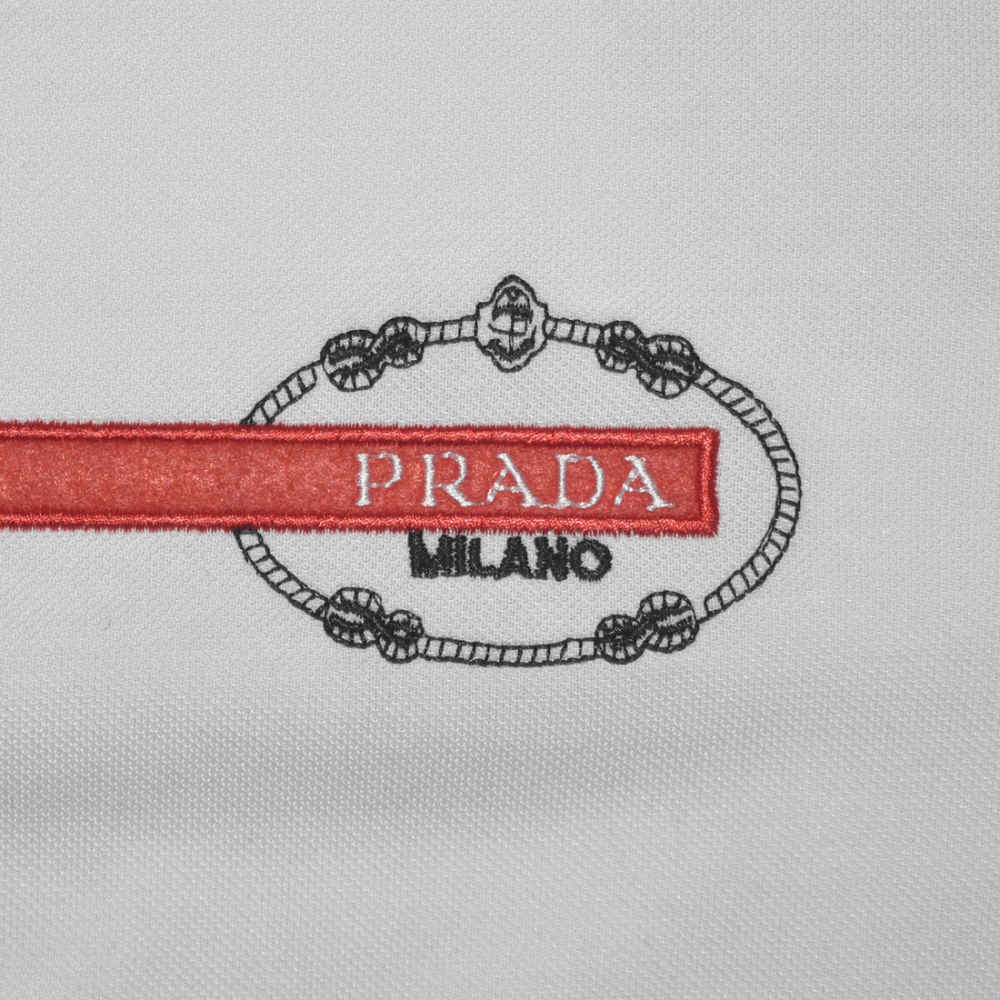 Prada White Embroidered Logo Premium Quality Polo T-shirt-3