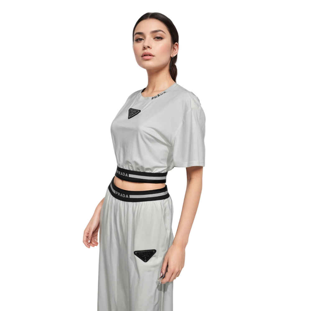 Prada Embroidered logo White Premium Co-ord Set-thumb-0